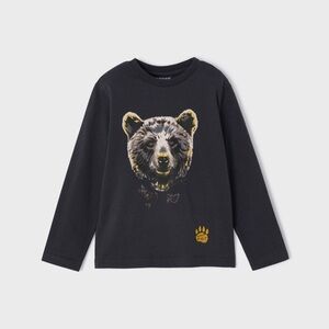 Size 5 Boys Mayoral Charcoal Long Sleeve Tee with Bear Graphic